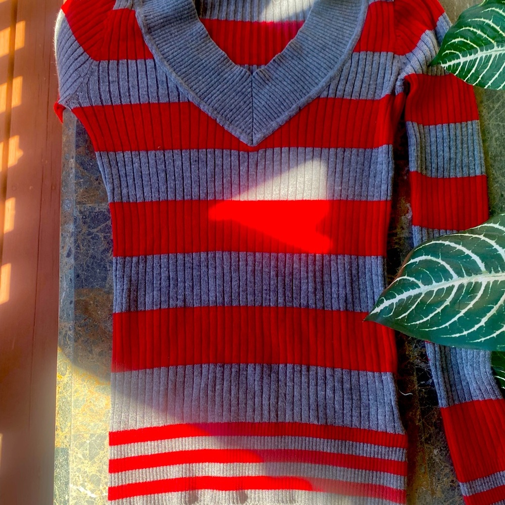 Lei Red and Grey Striped Y2k Shirt